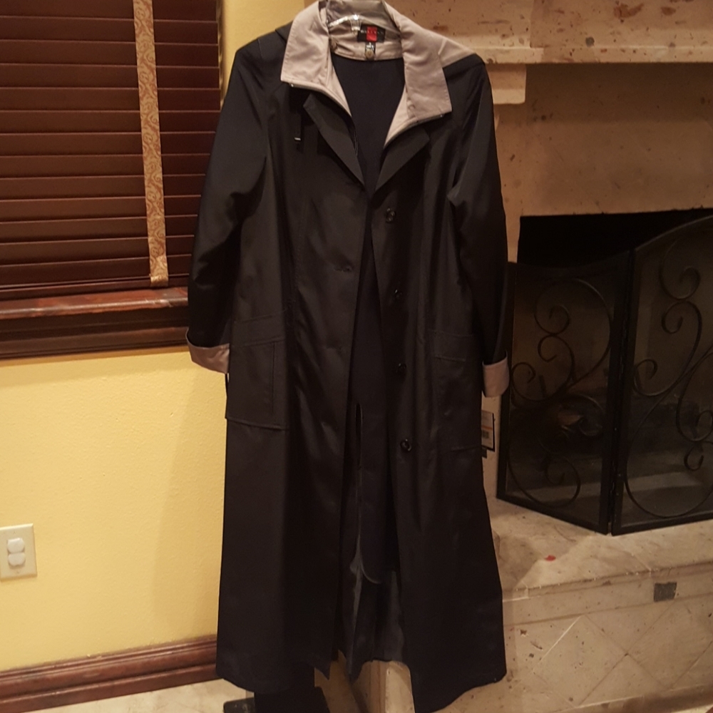 Beautiful, black/smoke, long, trench/ raincoat